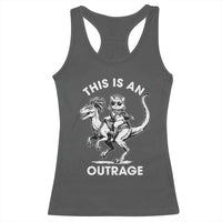 Dungeon Cat This Is An Outrage Racerback Tank Top Funny Princess Cat Riding Dinosaur - Wonder Print Shop