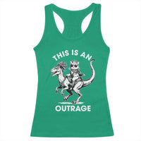 Dungeon Cat This Is An Outrage Racerback Tank Top Funny Princess Cat Riding Dinosaur - Wonder Print Shop