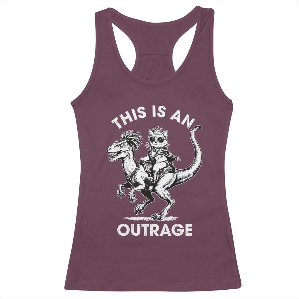 Dungeon Cat This Is An Outrage Racerback Tank Top Funny Princess Cat Riding Dinosaur - Wonder Print Shop