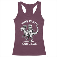 Dungeon Cat This Is An Outrage Racerback Tank Top Funny Princess Cat Riding Dinosaur - Wonder Print Shop