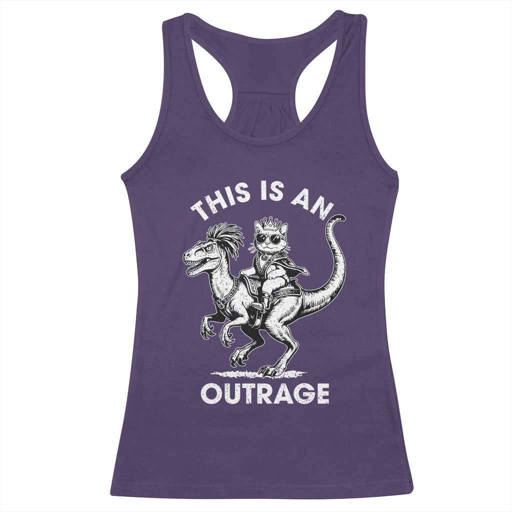 Dungeon Cat This Is An Outrage Racerback Tank Top Funny Princess Cat Riding Dinosaur - Wonder Print Shop