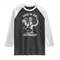 Dungeon Cat This Is An Outrage Raglan Shirt Funny Princess Cat Riding Dinosaur - Wonder Print Shop