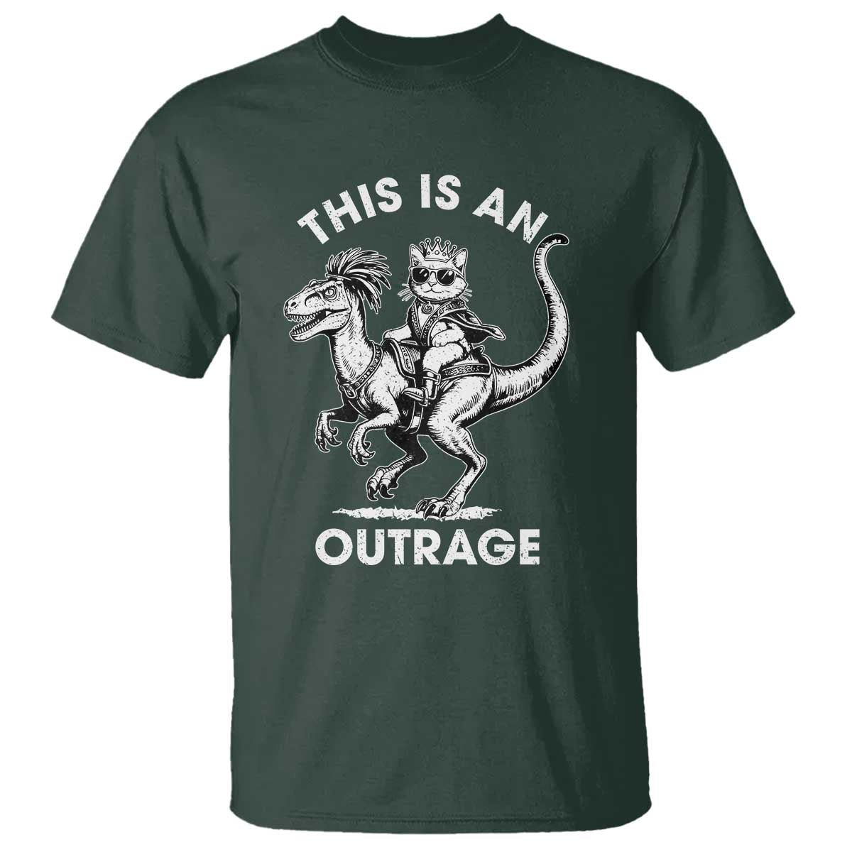 Dungeon Cat This Is An Outrage T Shirt Funny Princess Cat Riding Dinosaur - Wonder Print Shop