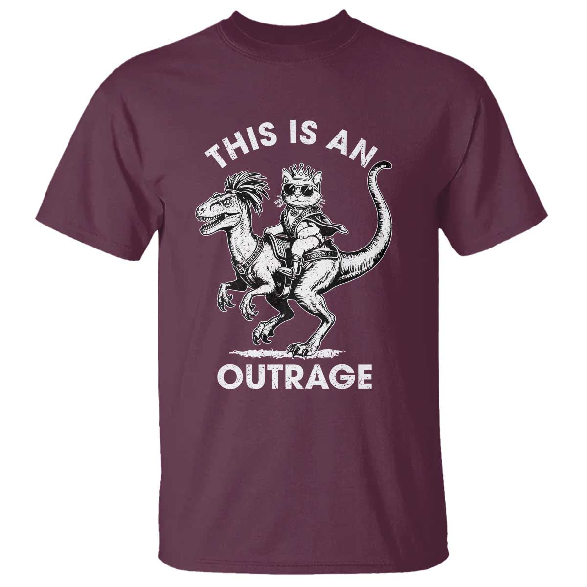 Dungeon Cat This Is An Outrage T Shirt Funny Princess Cat Riding Dinosaur - Wonder Print Shop
