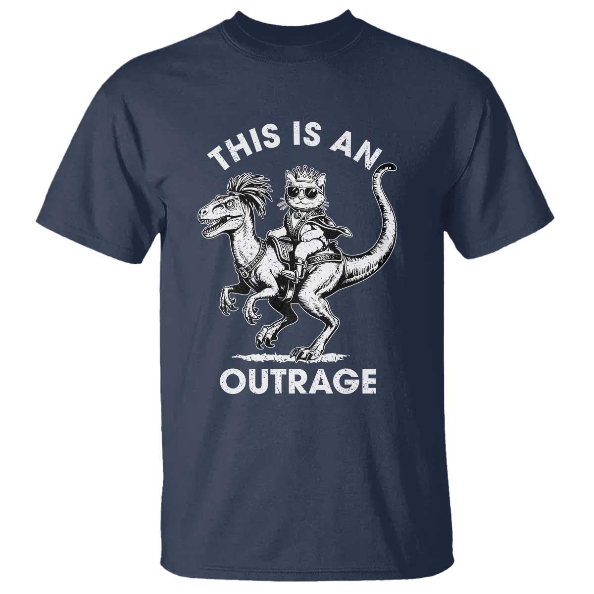 Dungeon Cat This Is An Outrage T Shirt Funny Princess Cat Riding Dinosaur - Wonder Print Shop
