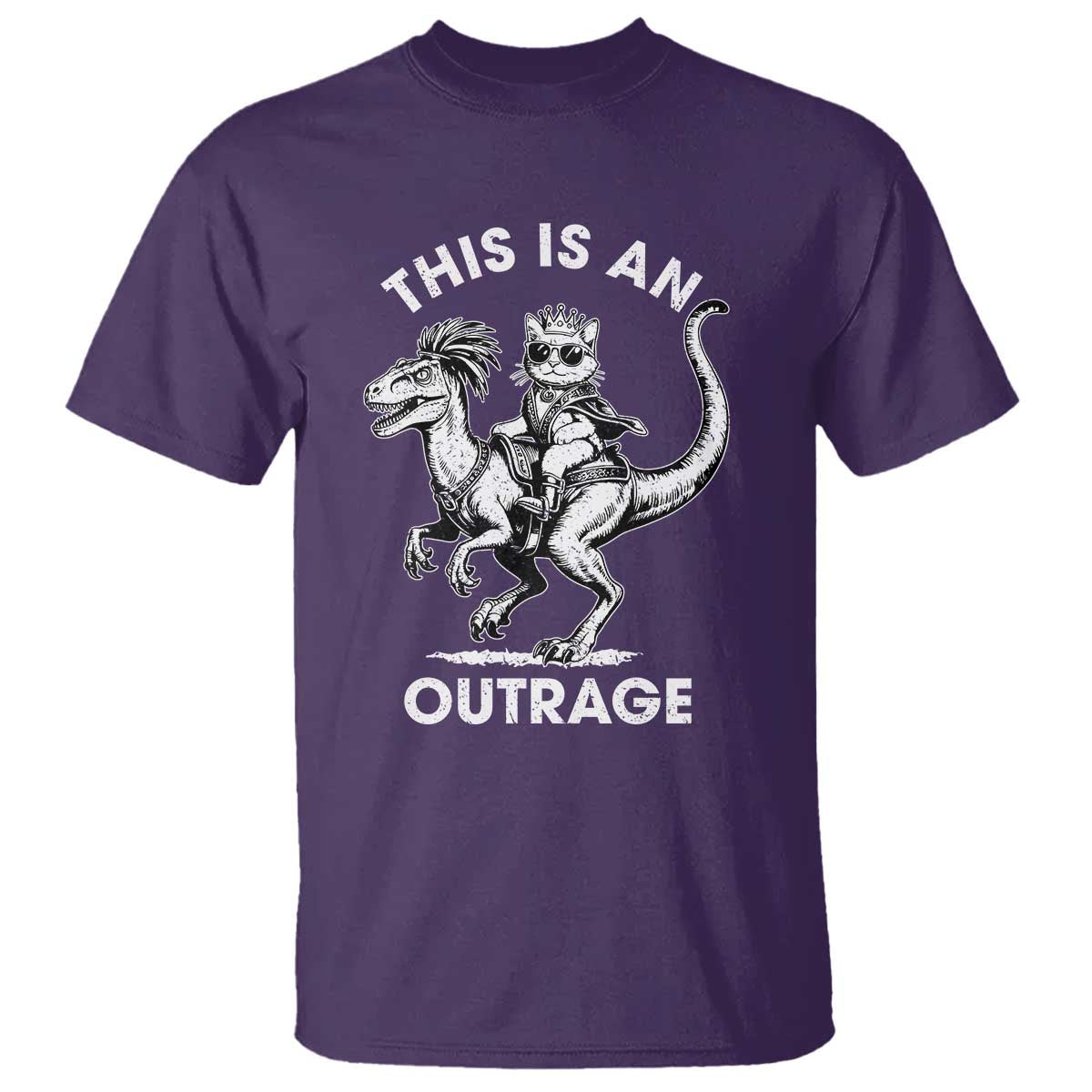 Dungeon Cat This Is An Outrage T Shirt Funny Princess Cat Riding Dinosaur - Wonder Print Shop