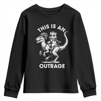 Dungeon Cat This Is An Outrage Youth Sweatshirt Funny Princess Cat Riding Dinosaur - Wonder Print Shop