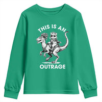 Dungeon Cat This Is An Outrage Youth Sweatshirt Funny Princess Cat Riding Dinosaur - Wonder Print Shop