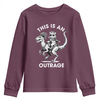 Dungeon Cat This Is An Outrage Youth Sweatshirt Funny Princess Cat Riding Dinosaur - Wonder Print Shop