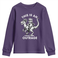 Dungeon Cat This Is An Outrage Youth Sweatshirt Funny Princess Cat Riding Dinosaur - Wonder Print Shop