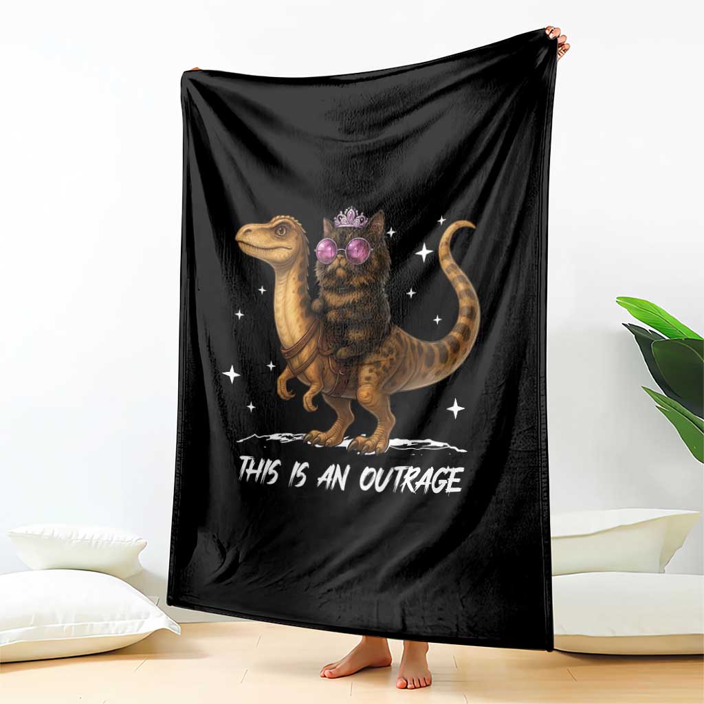 Dungeon Cat This Is An Outrage Throw Blanket Funny Princess Kitten Dinosaur - Wonder Print Shop