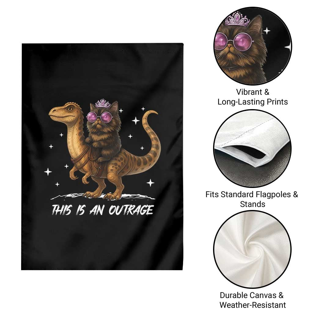 Dungeon Cat This Is An Outrage Garden Flag Funny Princess Kitten Dinosaur - Wonder Print Shop