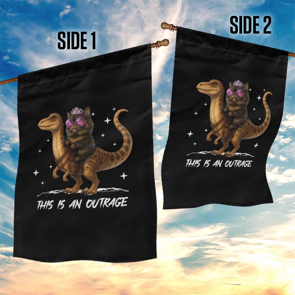 Dungeon Cat This Is An Outrage Garden Flag Funny Princess Kitten Dinosaur - Wonder Print Shop