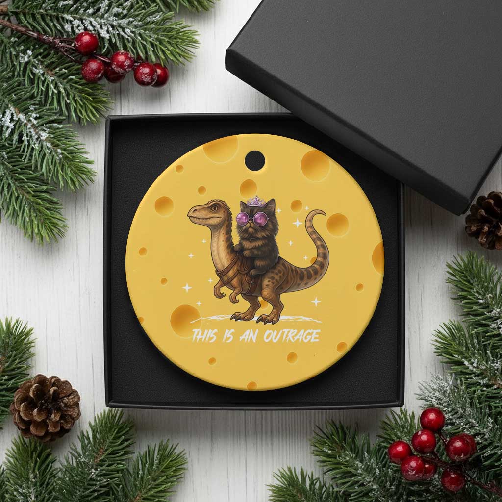 Dungeon Cat This Is An Outrage Ceramic Ornament Funny Princess Kitten Dinosaur - Wonder Print Shop