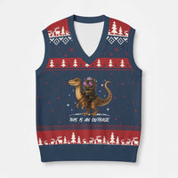 Dungeon Cat This Is An Outrage V-Neck Knit Sweater Vest Funny Princess Kitten Dinosaur - Wonder Print Shop