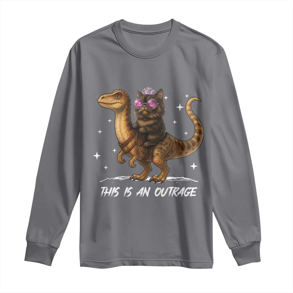 Dungeon Cat This Is An Outrage Long Sleeve Shirt Funny Princess Kitten Dinosaur - Wonder Print Shop