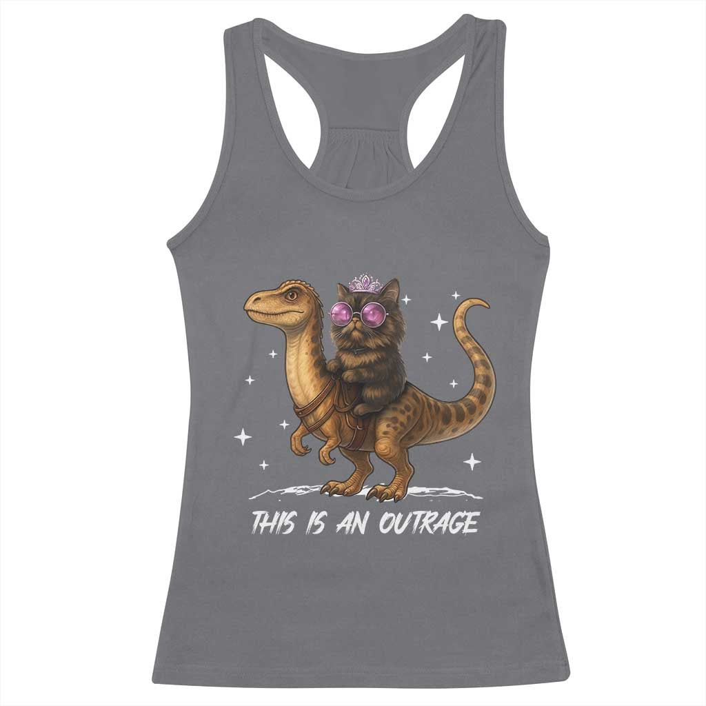 Dungeon Cat This Is An Outrage Racerback Tank Top Funny Princess Kitten Dinosaur - Wonder Print Shop