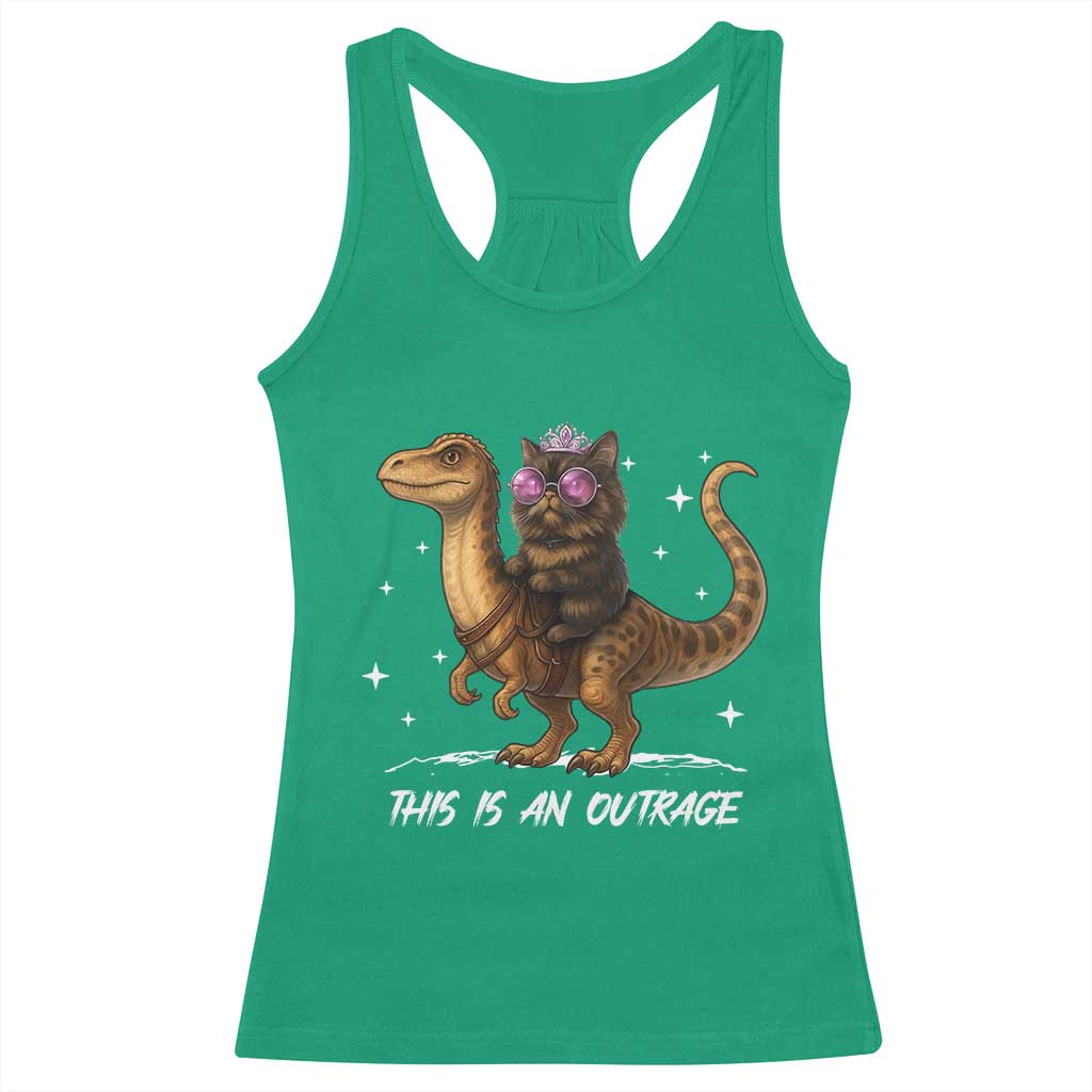 Dungeon Cat This Is An Outrage Racerback Tank Top Funny Princess Kitten Dinosaur - Wonder Print Shop