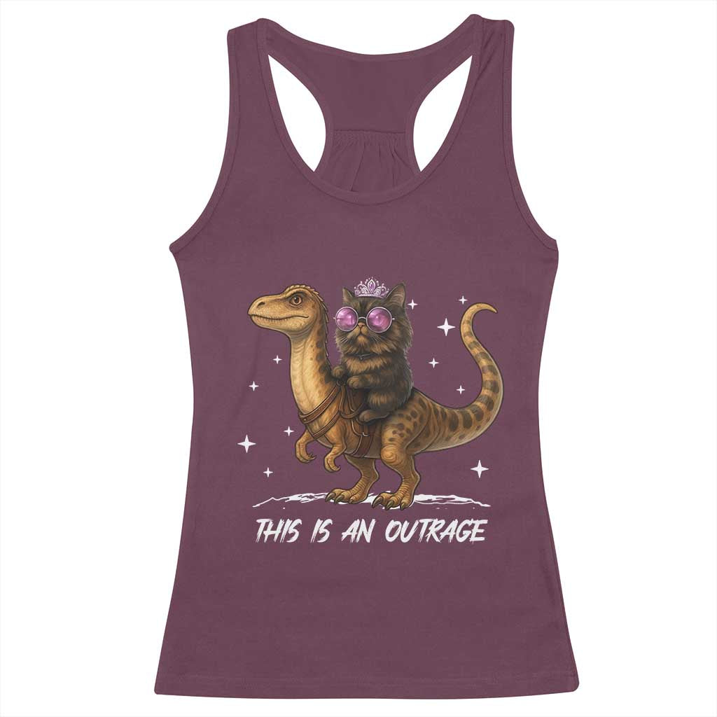 Dungeon Cat This Is An Outrage Racerback Tank Top Funny Princess Kitten Dinosaur - Wonder Print Shop