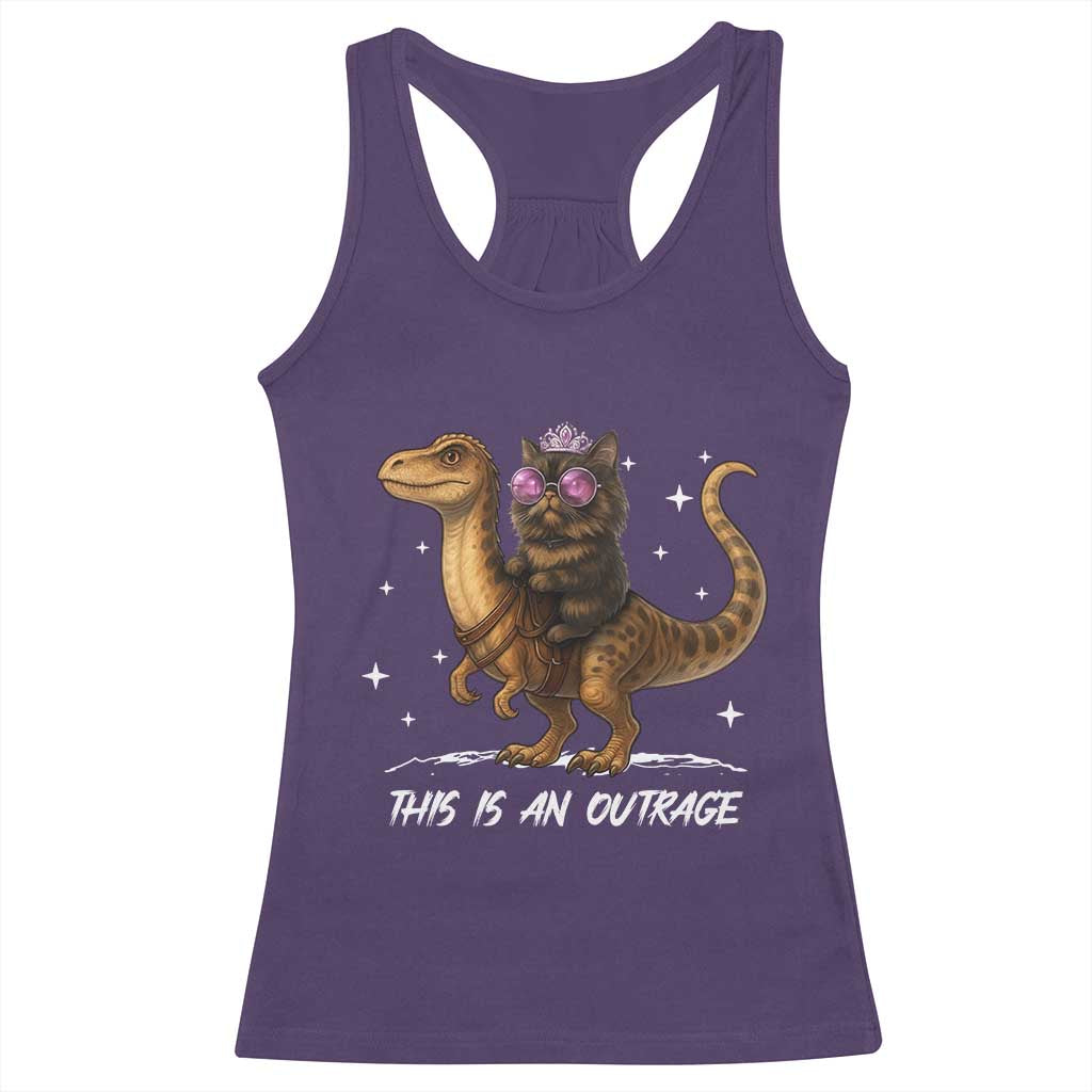 Dungeon Cat This Is An Outrage Racerback Tank Top Funny Princess Kitten Dinosaur - Wonder Print Shop