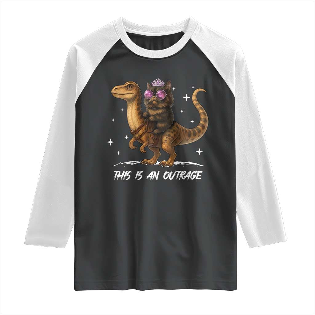 Dungeon Cat This Is An Outrage Raglan Shirt Funny Princess Kitten Dinosaur - Wonder Print Shop