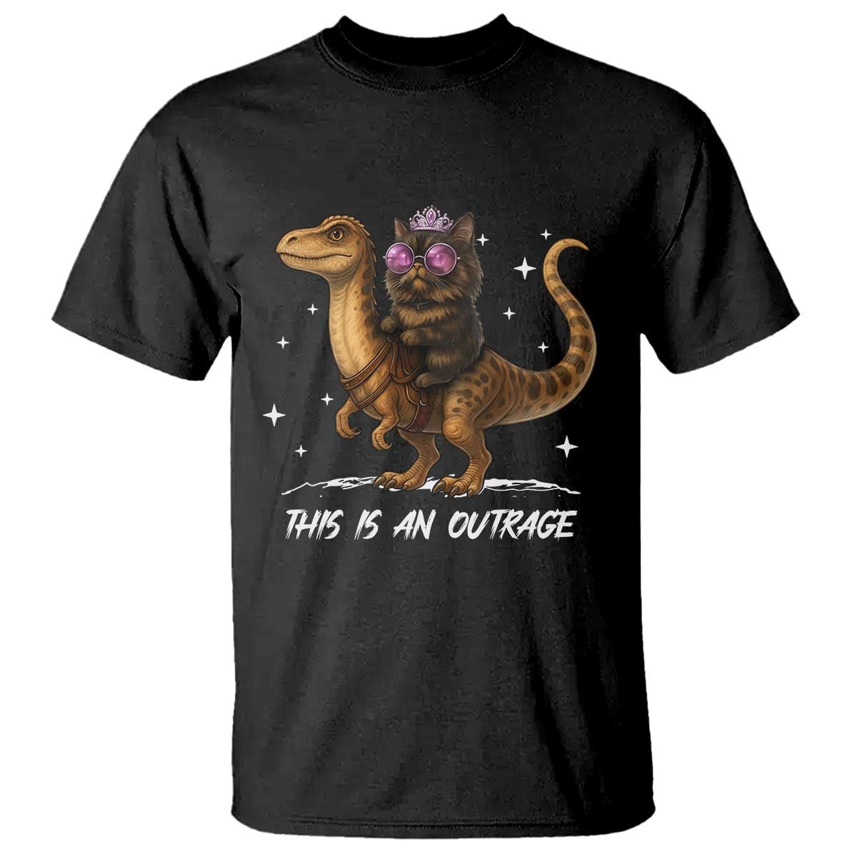Dungeon Cat This Is An Outrage T Shirt Funny Princess Kitten Dinosaur - Wonder Print Shop