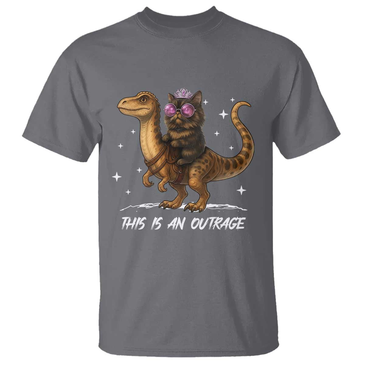 Dungeon Cat This Is An Outrage T Shirt Funny Princess Kitten Dinosaur - Wonder Print Shop