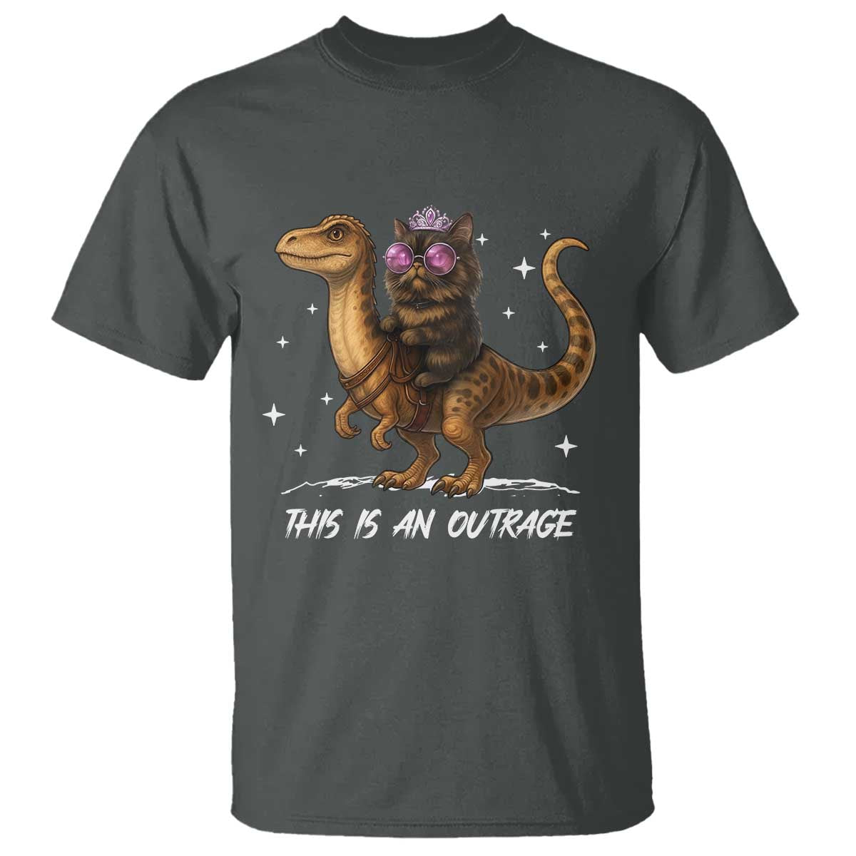 Dungeon Cat This Is An Outrage T Shirt Funny Princess Kitten Dinosaur - Wonder Print Shop