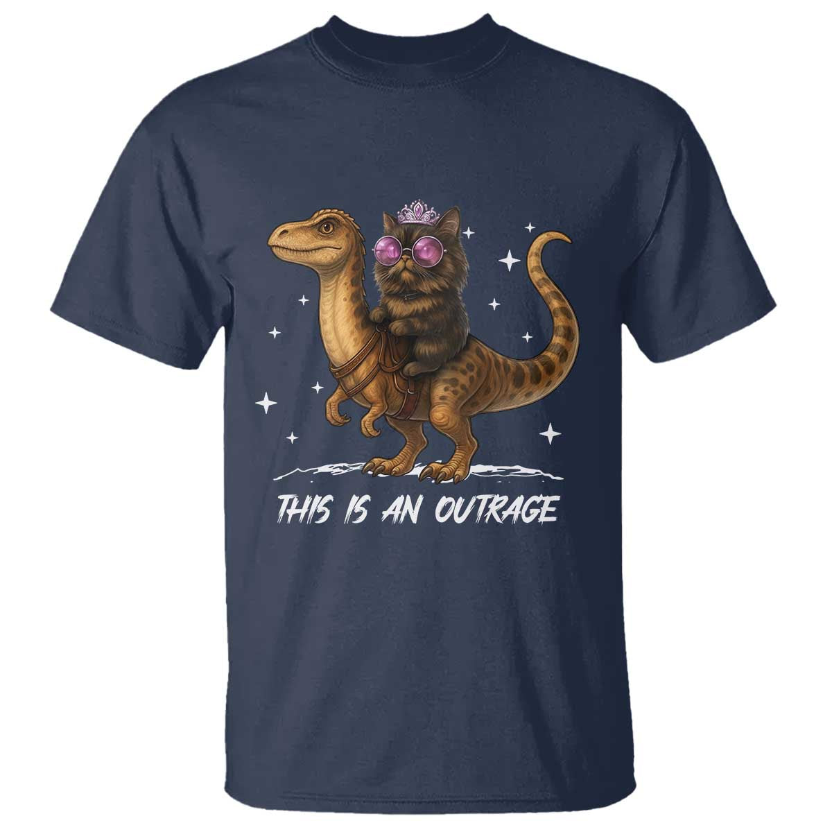 Dungeon Cat This Is An Outrage T Shirt Funny Princess Kitten Dinosaur - Wonder Print Shop