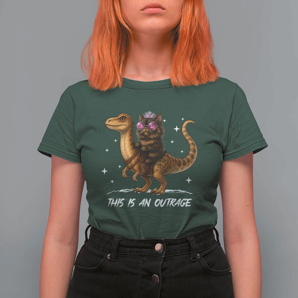 Dungeon Cat This Is An Outrage T Shirt For Women Funny Princess Kitten Dinosaur - Wonder Print Shop