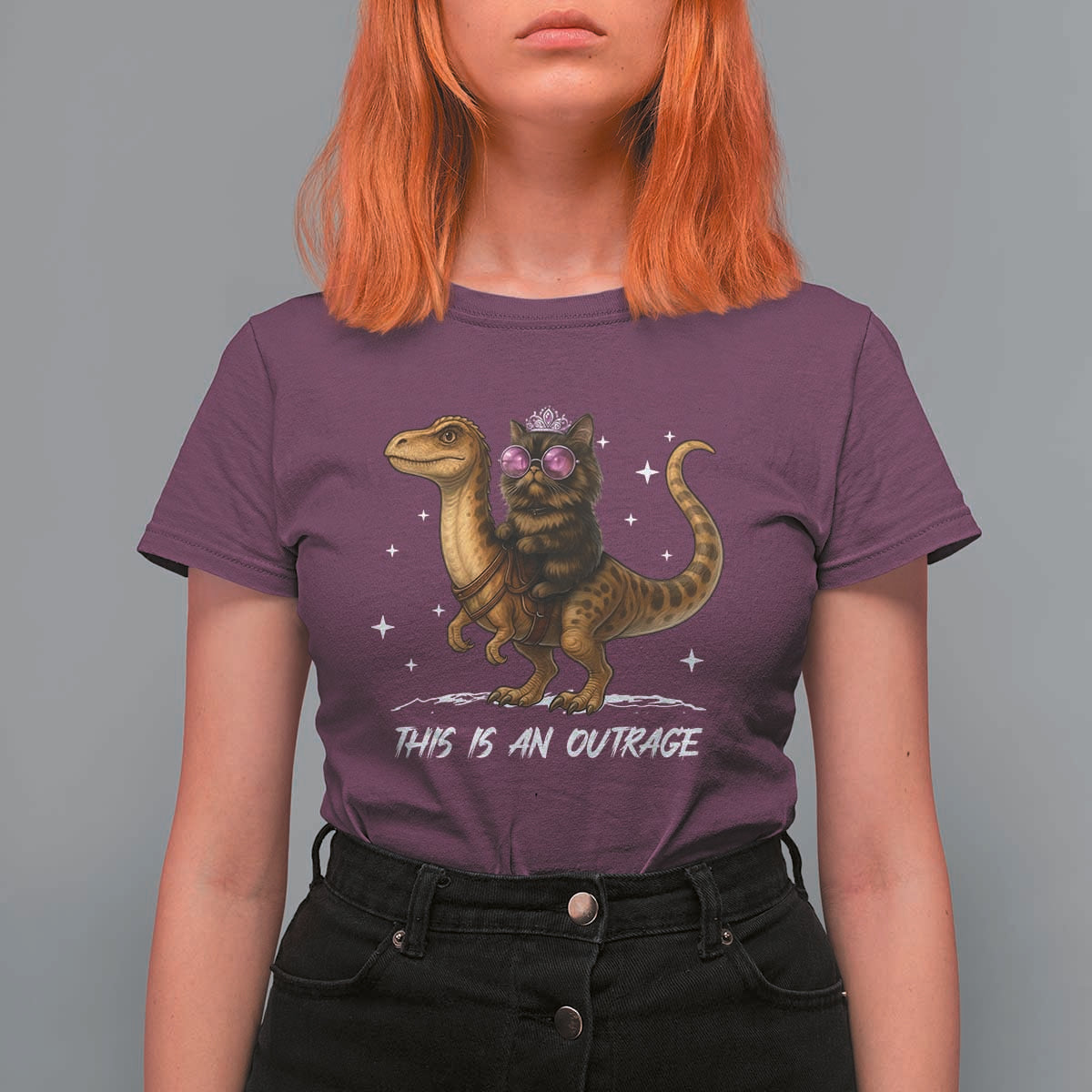 Dungeon Cat This Is An Outrage T Shirt For Women Funny Princess Kitten Dinosaur - Wonder Print Shop