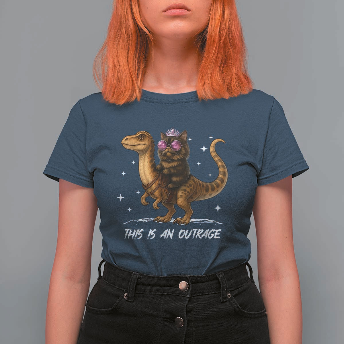 Dungeon Cat This Is An Outrage T Shirt For Women Funny Princess Kitten Dinosaur - Wonder Print Shop