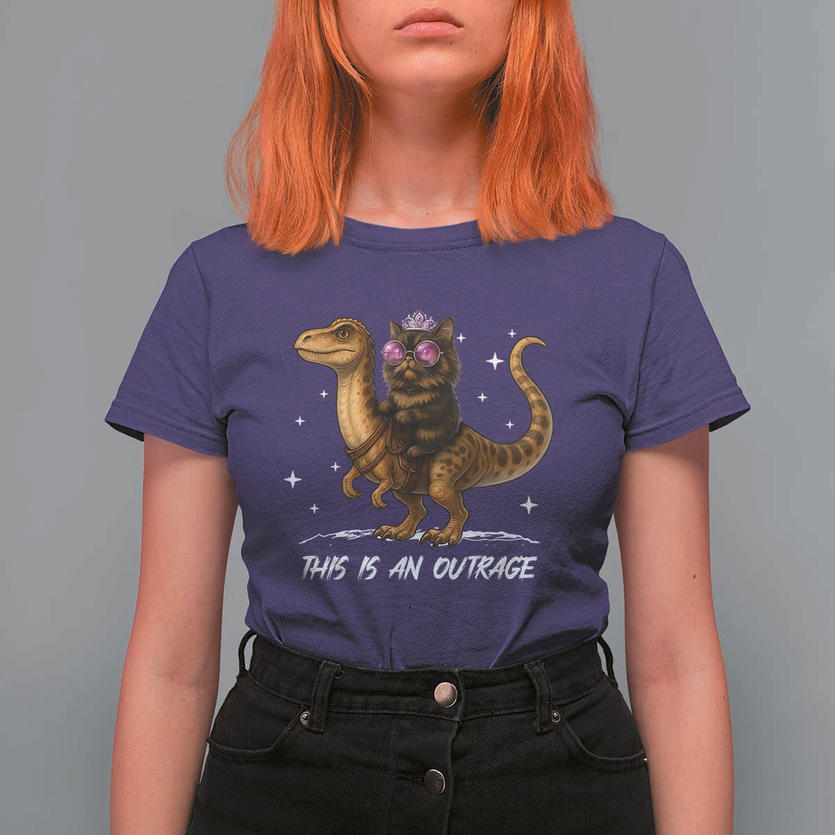 Dungeon Cat This Is An Outrage T Shirt For Women Funny Princess Kitten Dinosaur - Wonder Print Shop