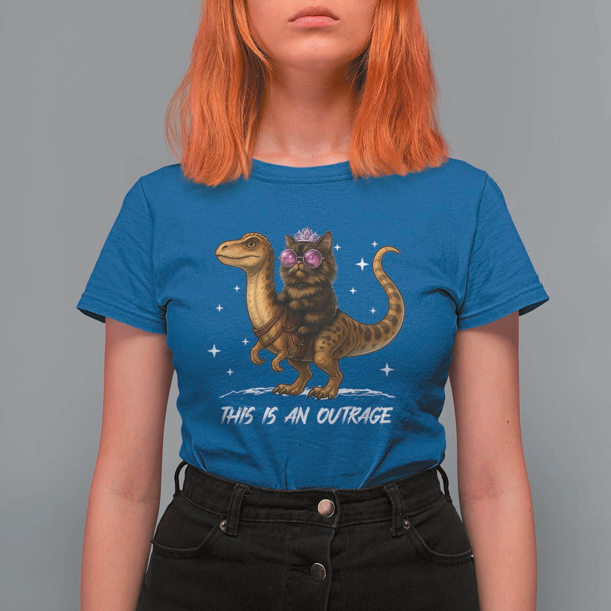 Dungeon Cat This Is An Outrage T Shirt For Women Funny Princess Kitten Dinosaur - Wonder Print Shop