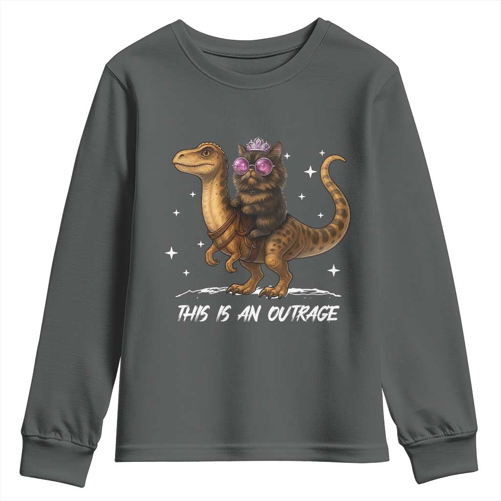 Dungeon Cat This Is An Outrage Youth Sweatshirt Funny Princess Kitten Dinosaur - Wonder Print Shop