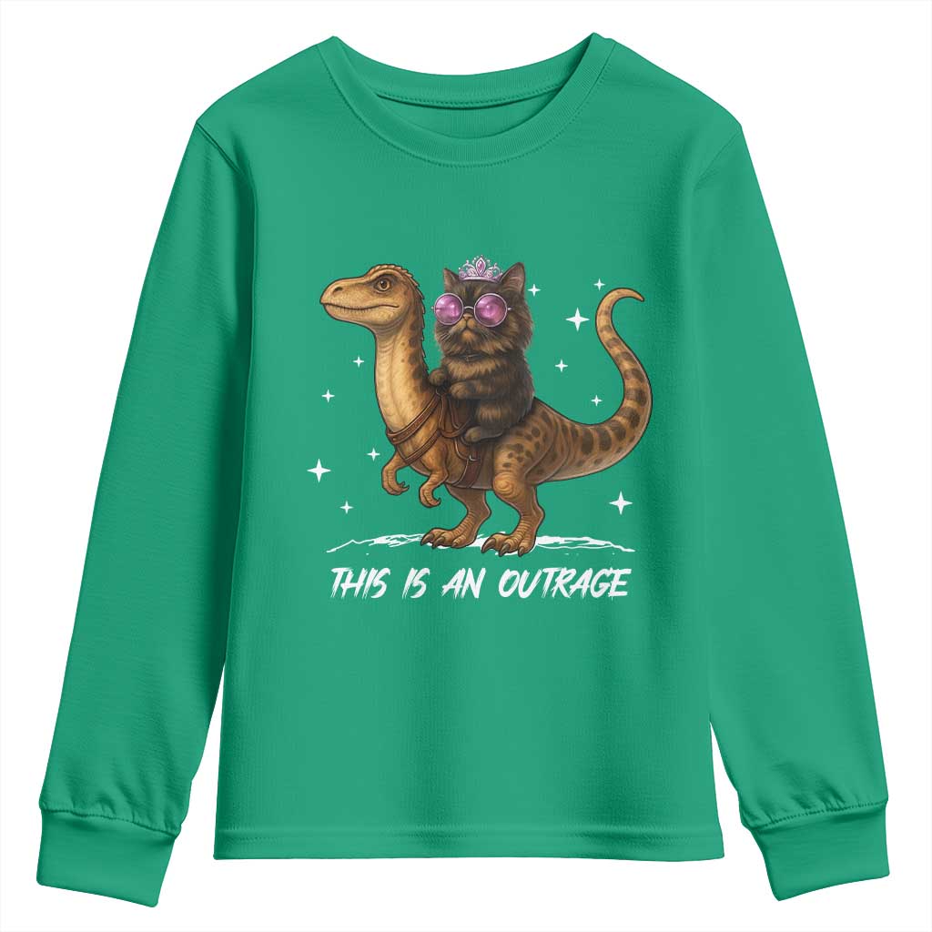 Dungeon Cat This Is An Outrage Youth Sweatshirt Funny Princess Kitten Dinosaur - Wonder Print Shop