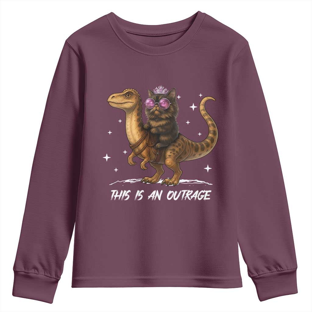 Dungeon Cat This Is An Outrage Youth Sweatshirt Funny Princess Kitten Dinosaur - Wonder Print Shop
