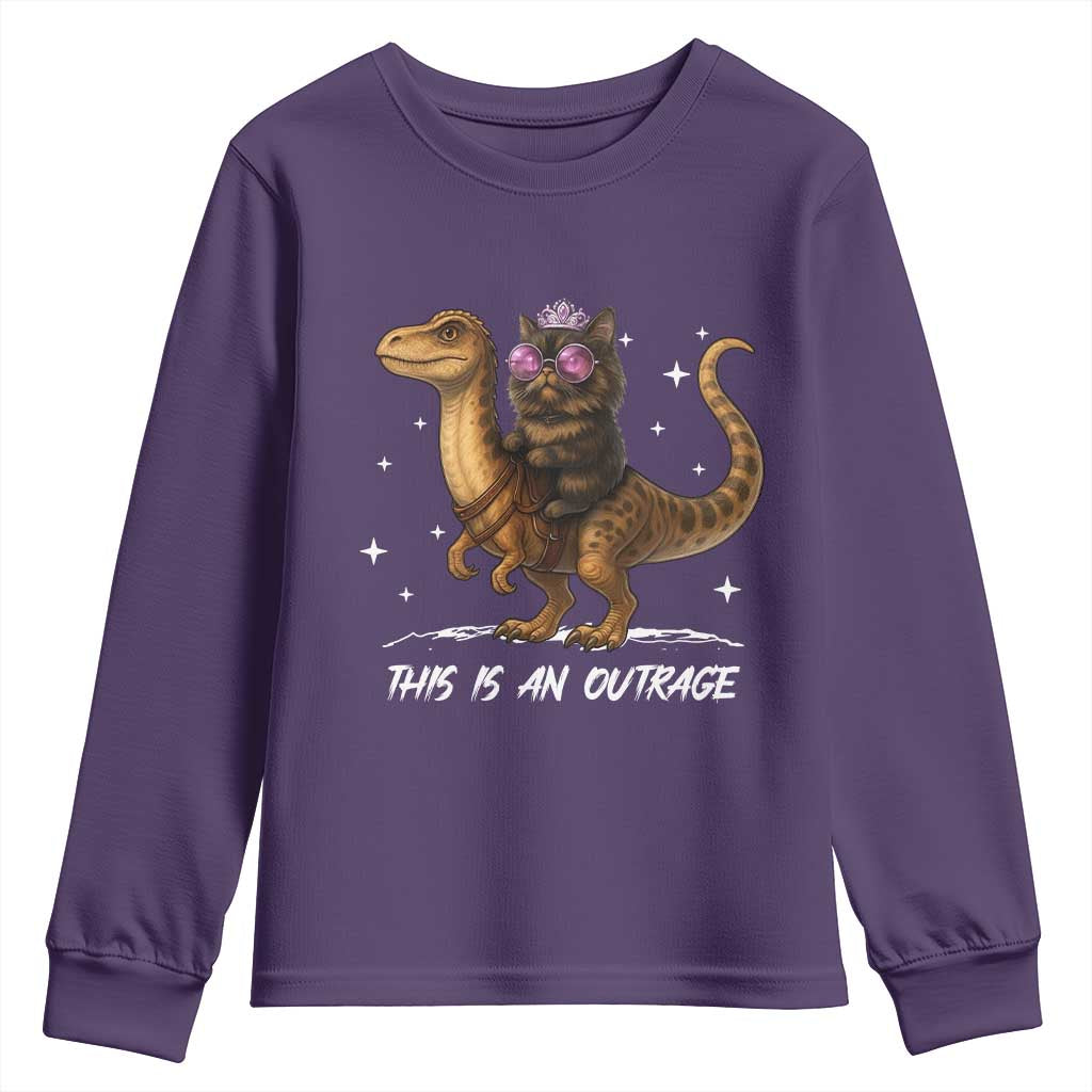 Dungeon Cat This Is An Outrage Youth Sweatshirt Funny Princess Kitten Dinosaur - Wonder Print Shop
