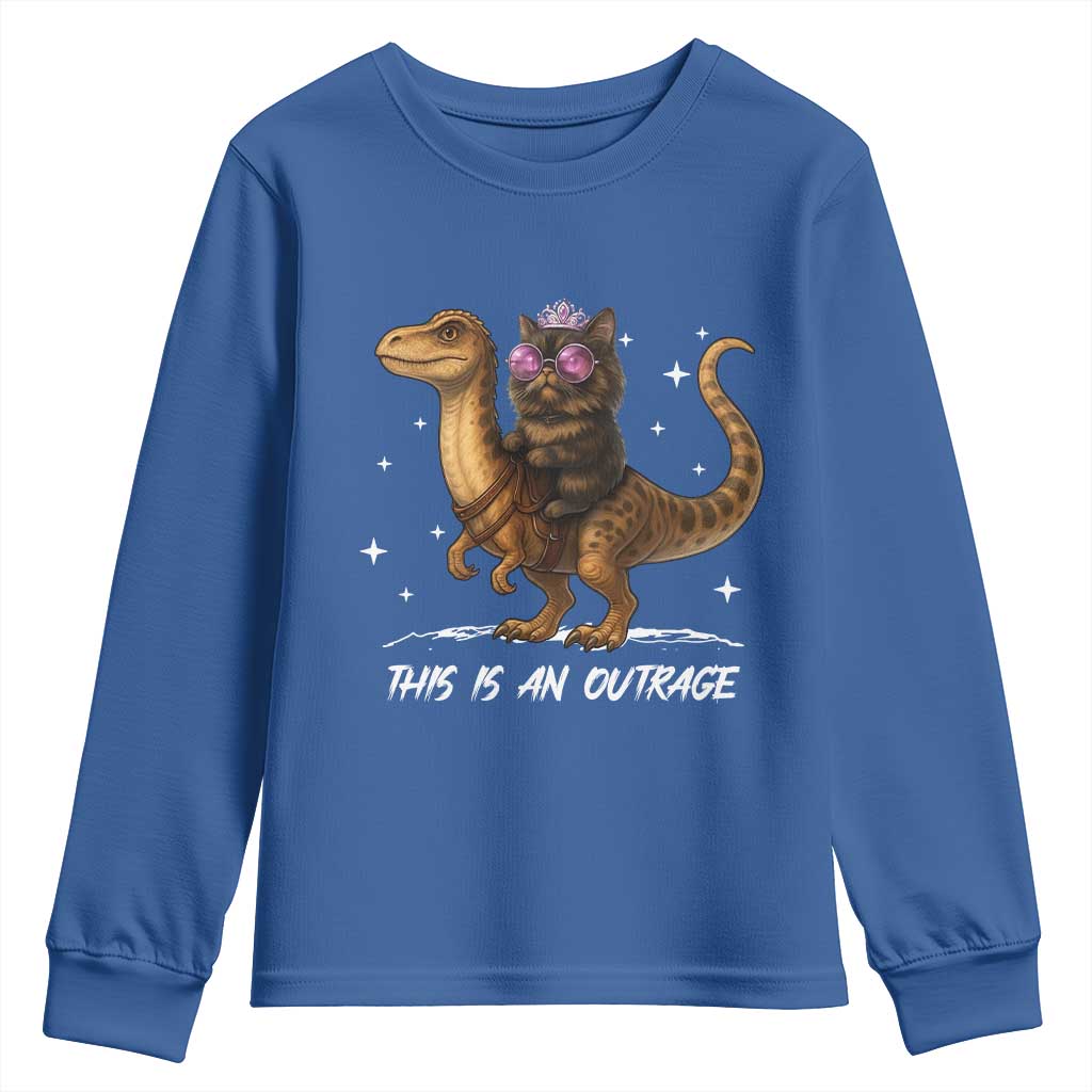 Dungeon Cat This Is An Outrage Youth Sweatshirt Funny Princess Kitten Dinosaur - Wonder Print Shop