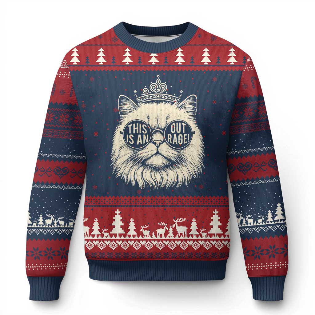 Dungeon Cat This Is An Outrage Ugly Christmas Sweater Funny Princess Kitten - Wonder Print Shop