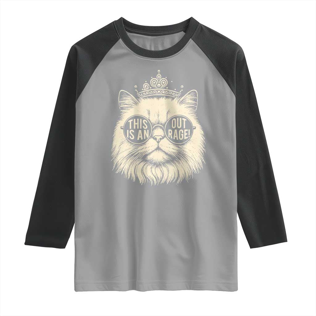Dungeon Cat This Is An Outrage Raglan Shirt Funny Princess Kitten - Wonder Print Shop