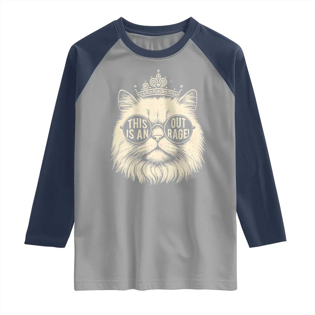 Dungeon Cat This Is An Outrage Raglan Shirt Funny Princess Kitten - Wonder Print Shop