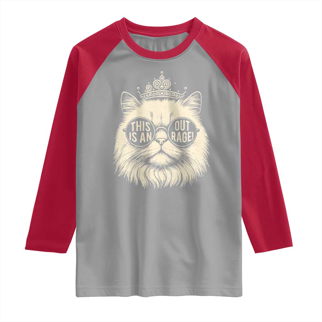 Dungeon Cat This Is An Outrage Raglan Shirt Funny Princess Kitten - Wonder Print Shop