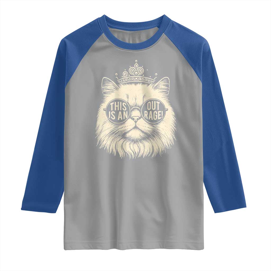 Dungeon Cat This Is An Outrage Raglan Shirt Funny Princess Kitten - Wonder Print Shop