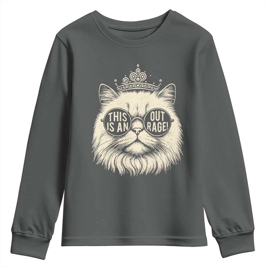 Dungeon Cat This Is An Outrage Youth Sweatshirt Funny Princess Kitten - Wonder Print Shop