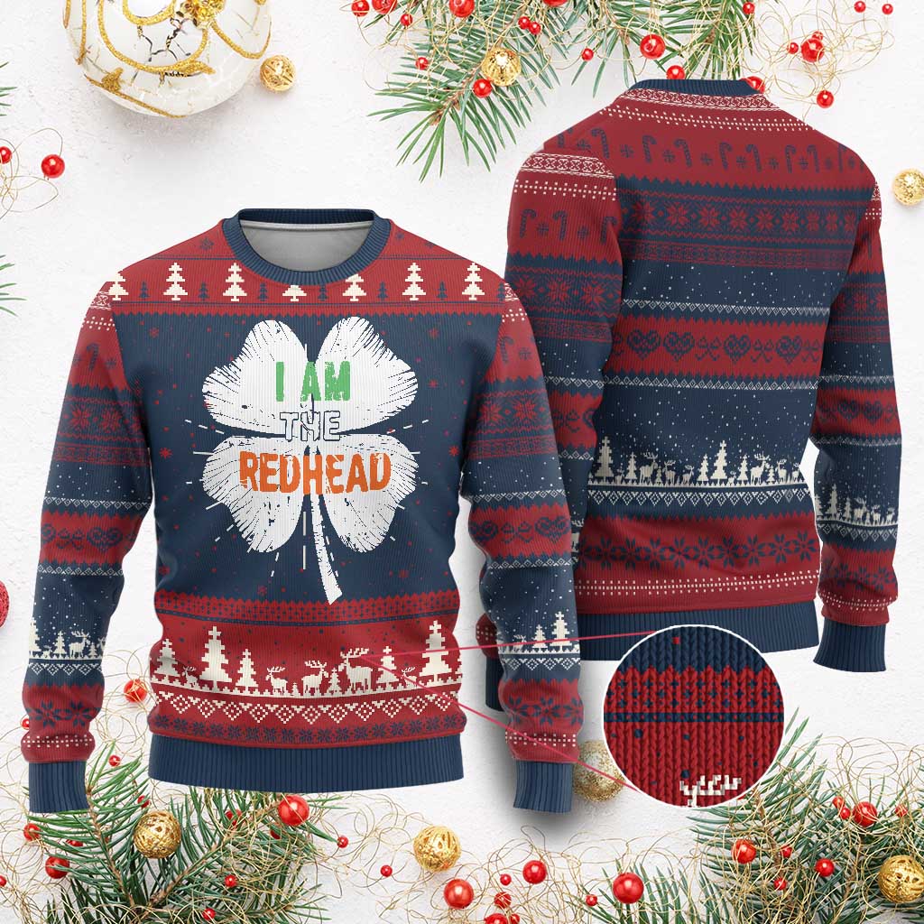 Funny Irish St Patrick's Day I Am The Redhead Knitted Sweatshirt Vintage Clover Shamrock - Wonder Print Shop