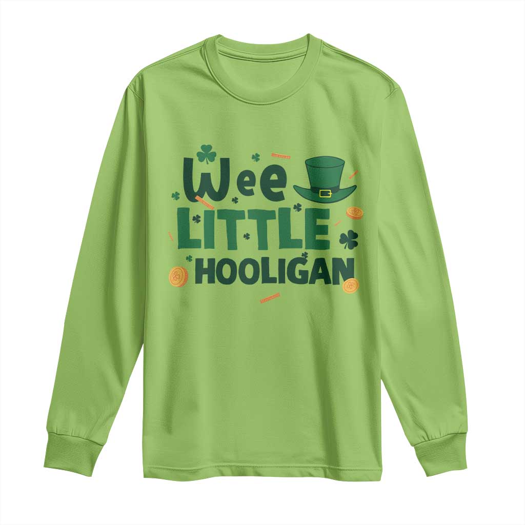 Funny St Patrick's Day Wee Little Hooligan Long Sleeve Shirt Shamrock