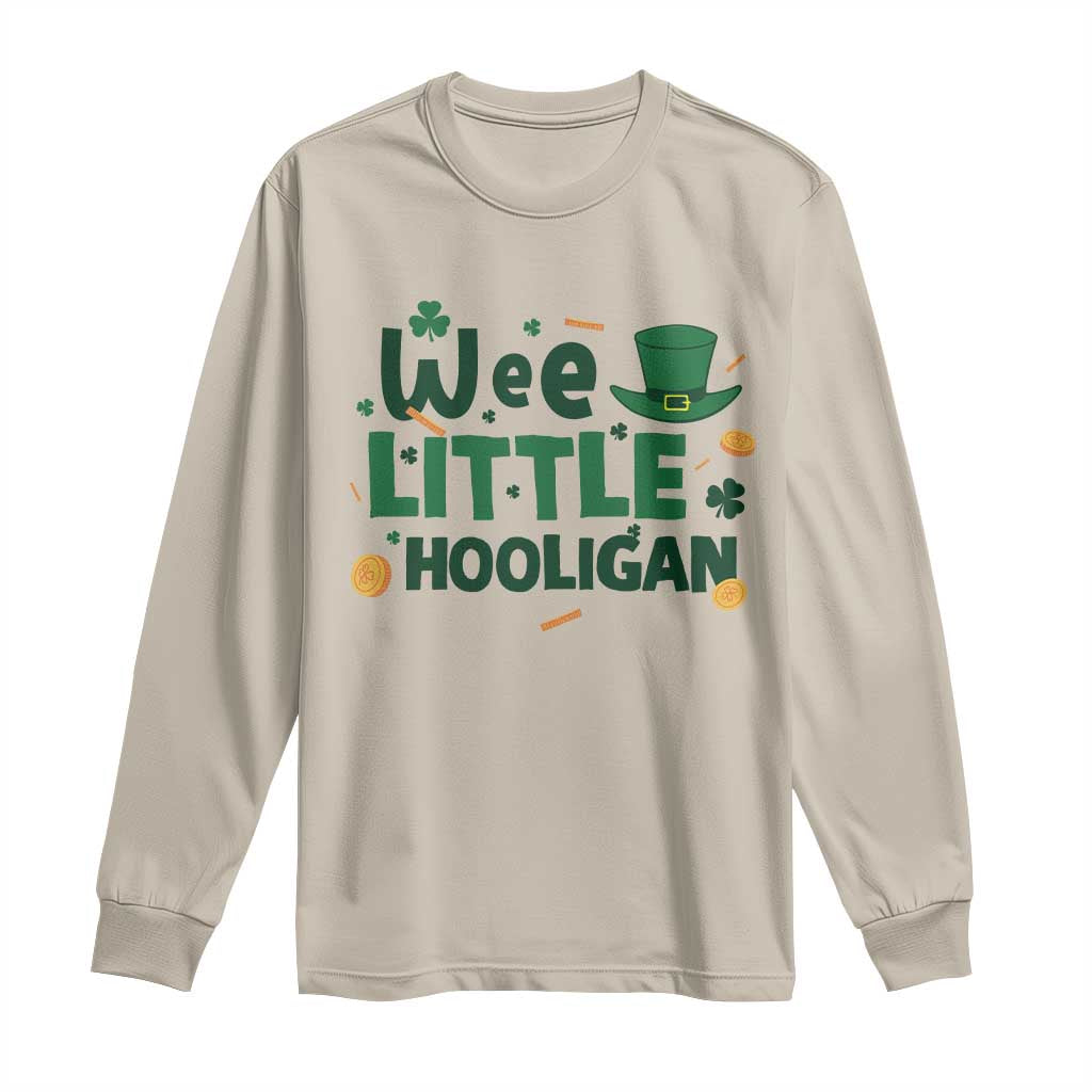 Funny St Patrick's Day Wee Little Hooligan Long Sleeve Shirt Shamrock