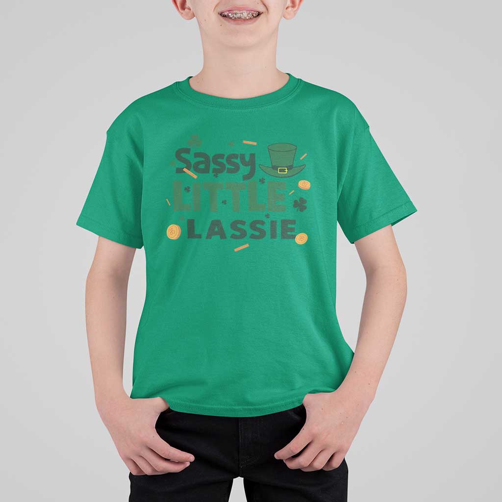 Funny St Patrick's Day Sassy Little Lassie T Shirt For Kid Shamrock