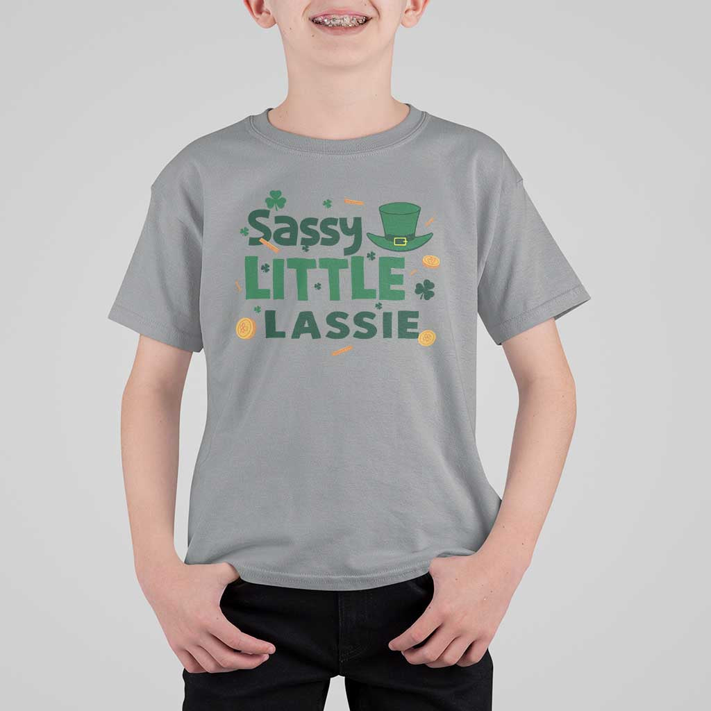Funny St Patrick's Day Sassy Little Lassie T Shirt For Kid Shamrock